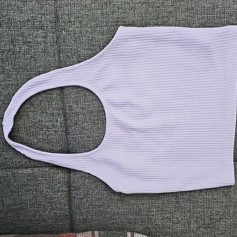 Divided Lavender Ribbed Halter Tank Top,S